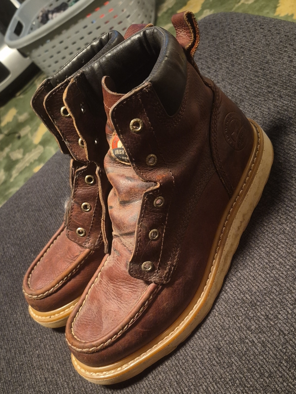 Irish Setter Brown Leather Moc Toe Boots with Tan Outsole